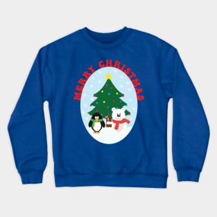 Merry Christmas Cute Penguin and Bear Crewneck Sweatshirt